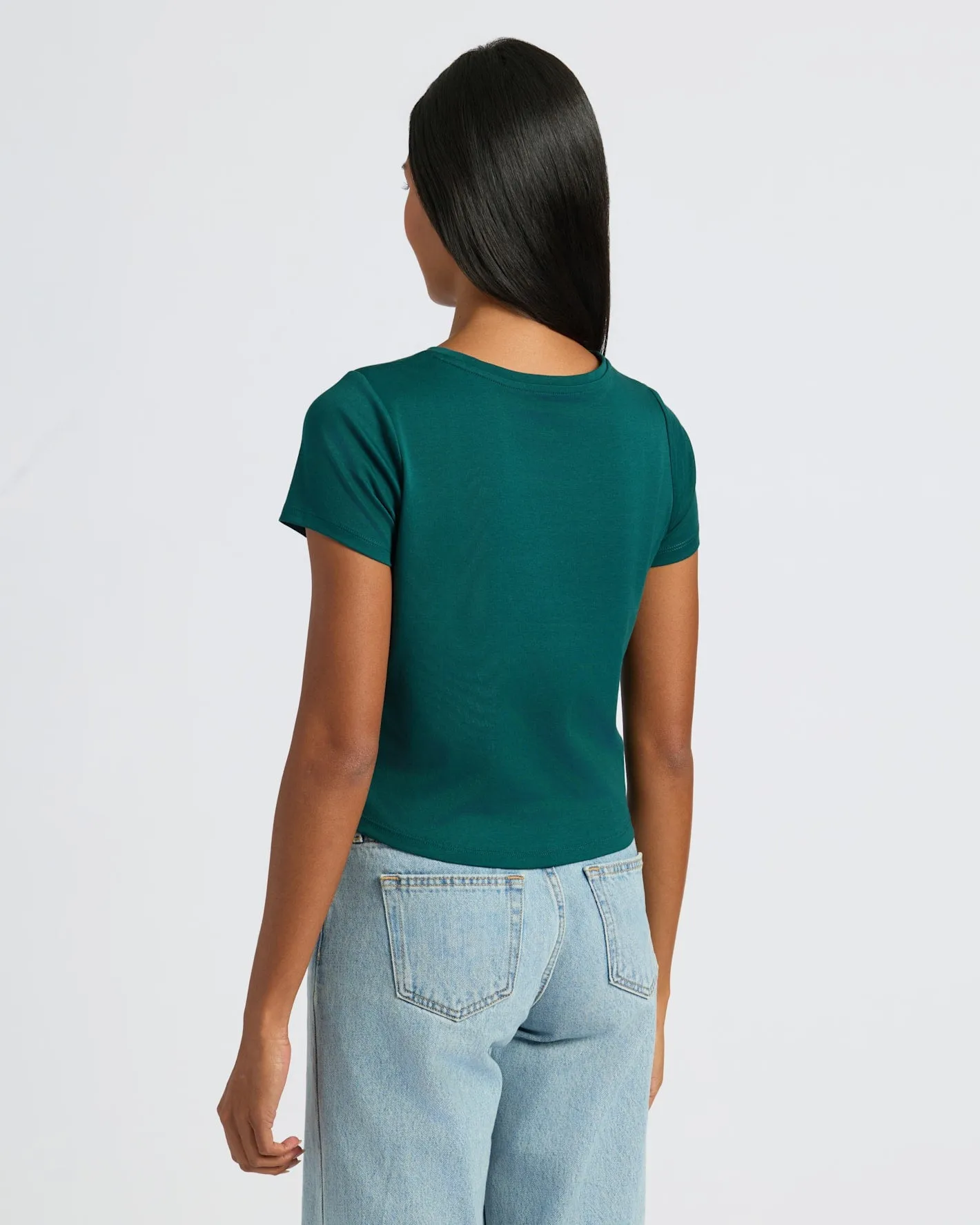 Womens Deep Emerald & Black Cropped Boxy Crew Neck Tee 2-Pack sold by True Classic product image thumbnail 4