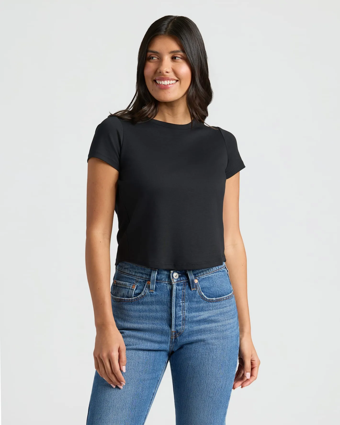 Womens Deep Emerald & Black Cropped Boxy Crew Neck Tee 2-Pack sold by True Classic product image thumbnail 5