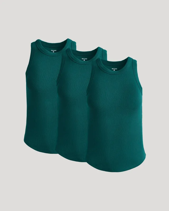 Womens Deep Emerald Ribbed High Neck Tank 3-Pack sold by True Classic