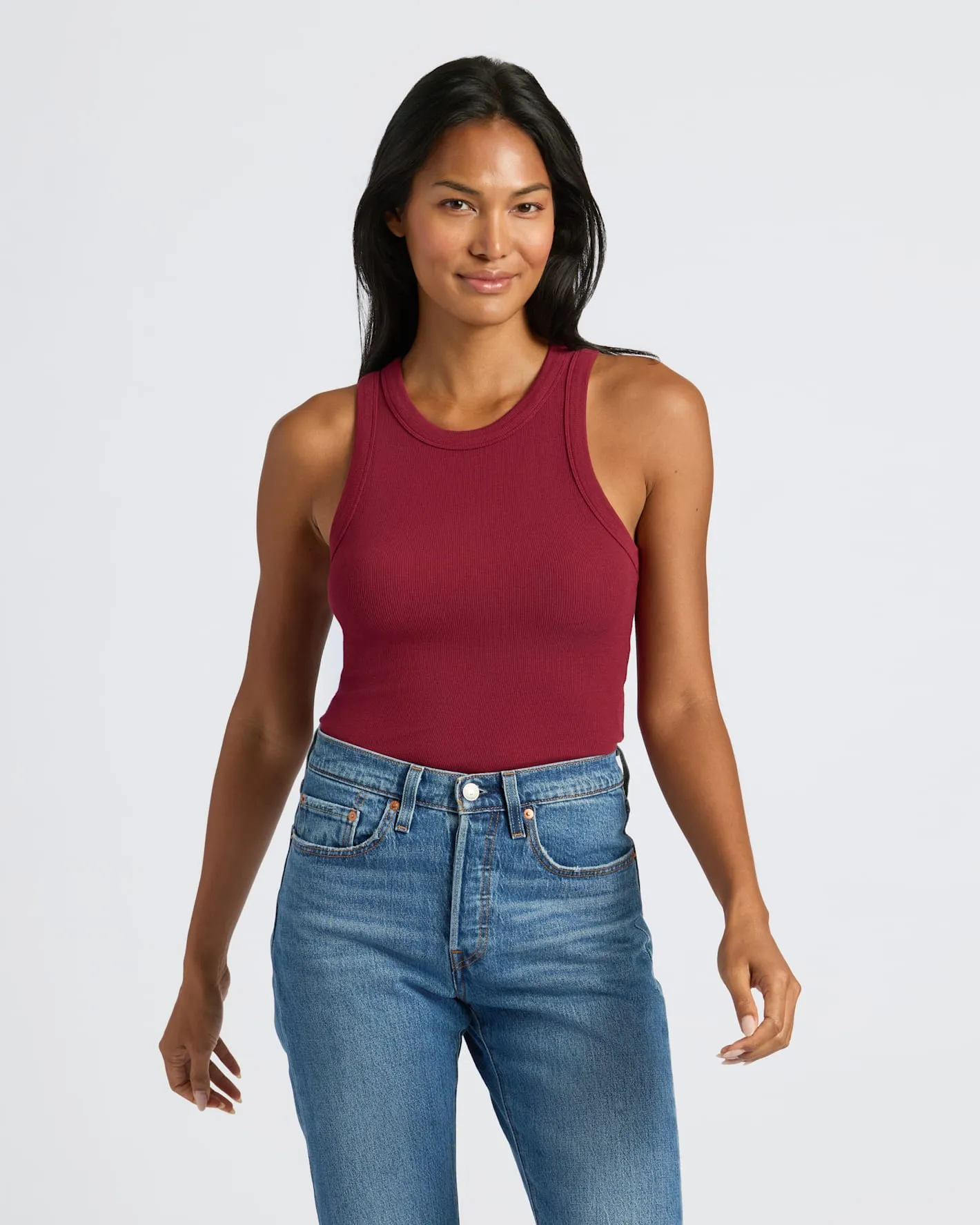 Womens Dark Maroon Ribbed High Neck Tank 3-Pack sold by True Classic product image thumbnail 3