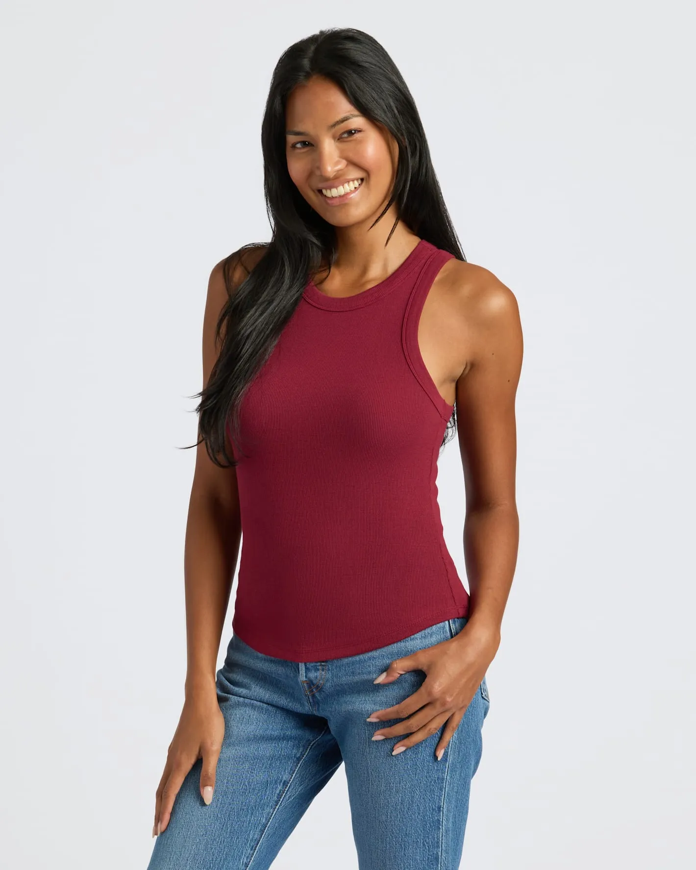 Womens Dark Maroon Ribbed High Neck Tank 3-Pack sold by True Classic product image thumbnail 5