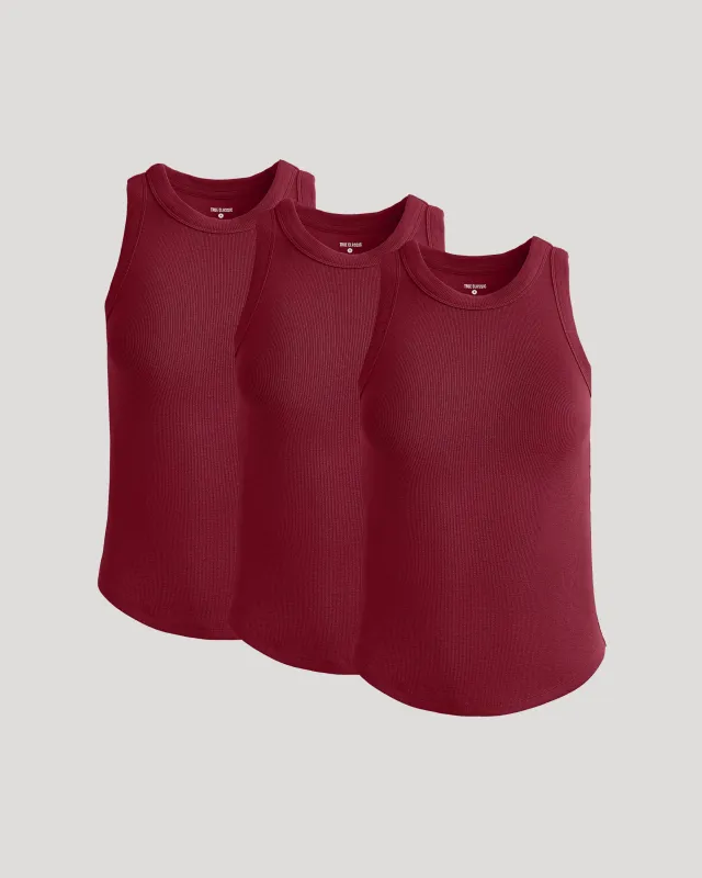 Womens Dark Maroon Ribbed High Neck Tank 3-Pack sold by True Classic