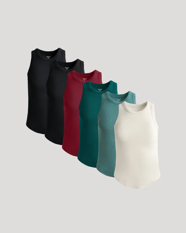 Womens Ribbed High Neck Tank 6-Pack sold by True Classic