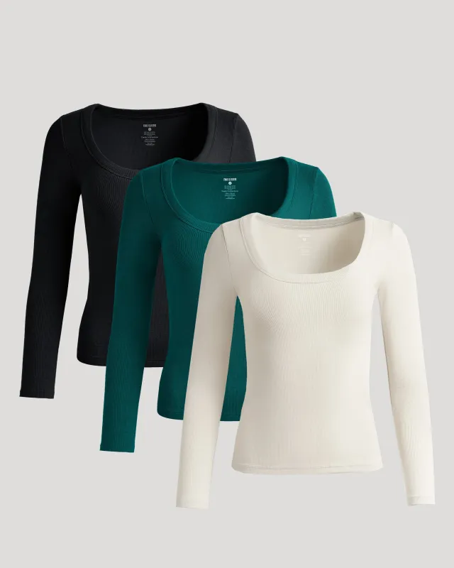 Womens Ribbed Long Sleeve Scoop Neck Tee 3-Pack sold by True Classic