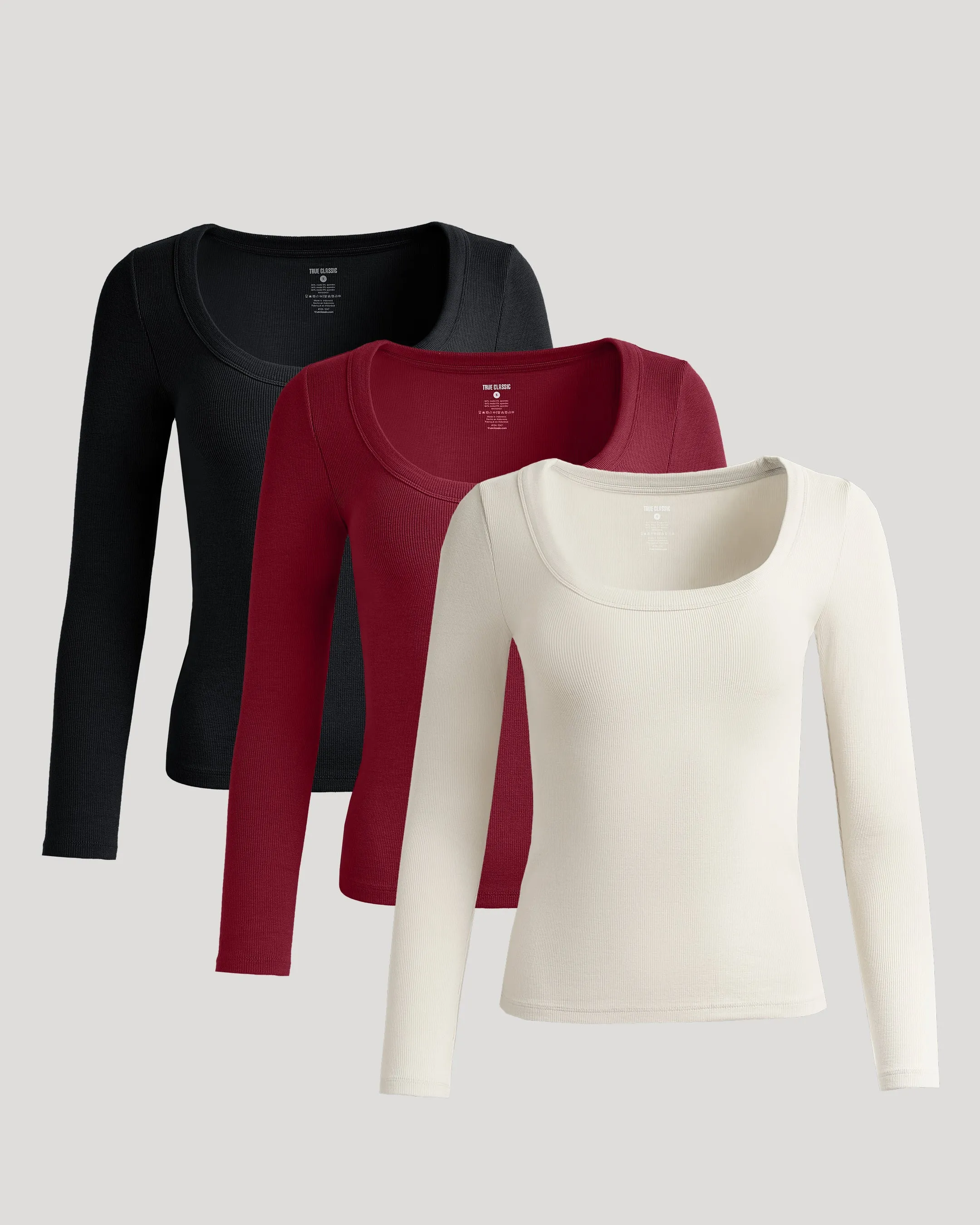 Womens Ribbed Long Sleeve Scoop Neck Tee 3-Pack sold by True Classic