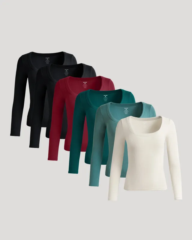 Womens Ribbed Long Sleeve Scoop Neck Tee 6-Pack sold by True Classic