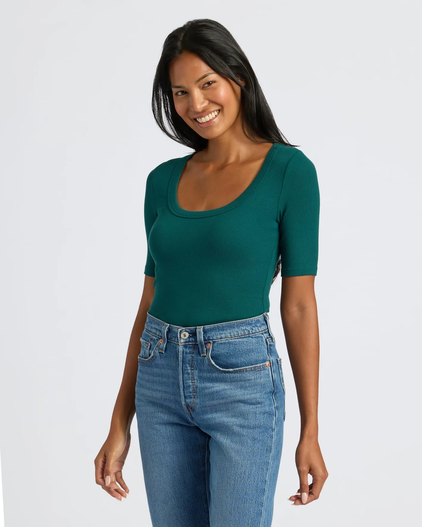 Womens Deep Emerald Ribbed 3/4 Sleeve Scoop Neck Tee 3-Pack sold by True Classic product image thumbnail 3