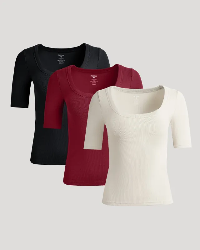 Womens Ribbed 3/4 Sleeve Scoop Neck Tee 3-Pack sold by True Classic