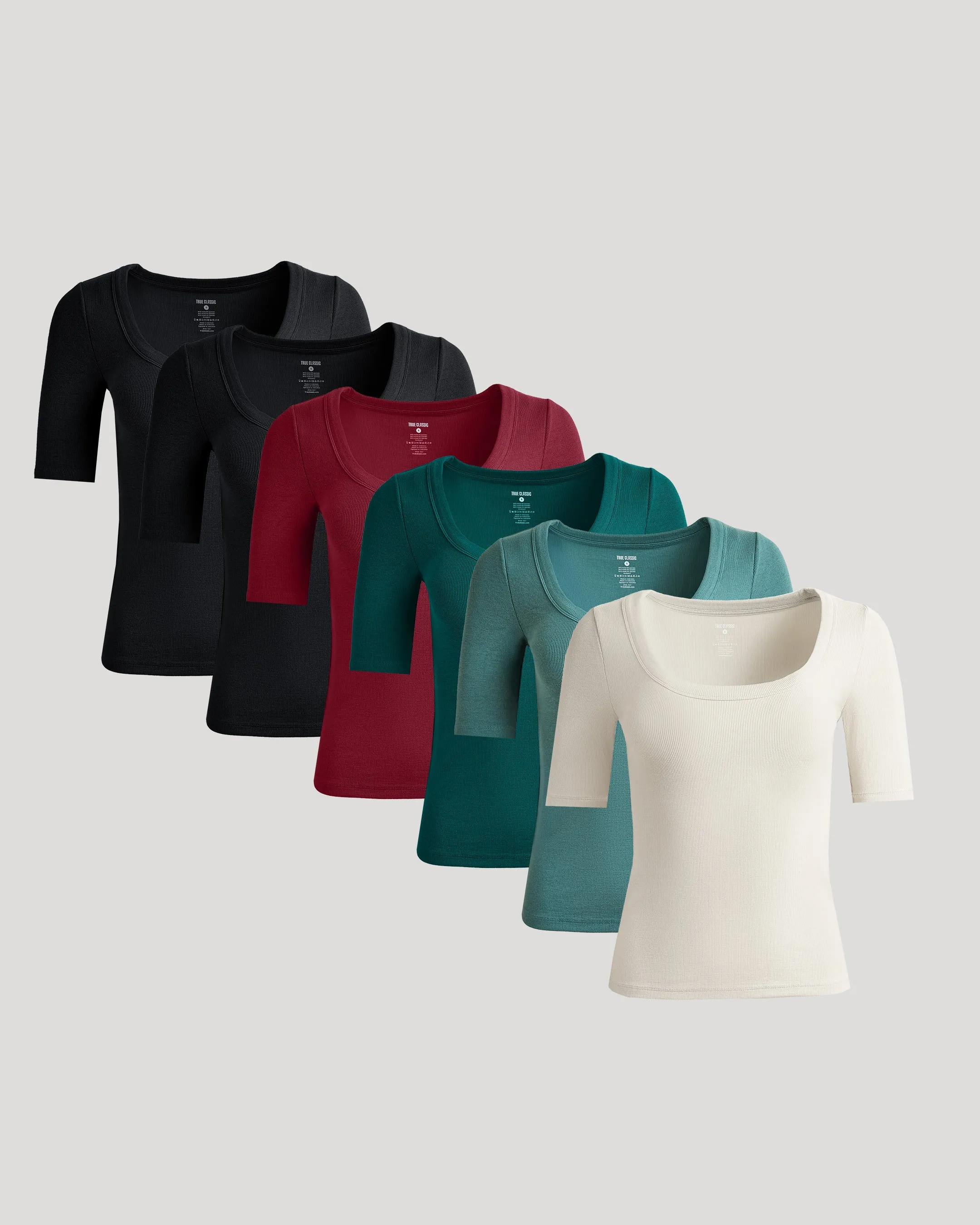 Womens Ribbed 3/4 Sleeve Scoop Neck Tee 6-Pack sold by True Classic
