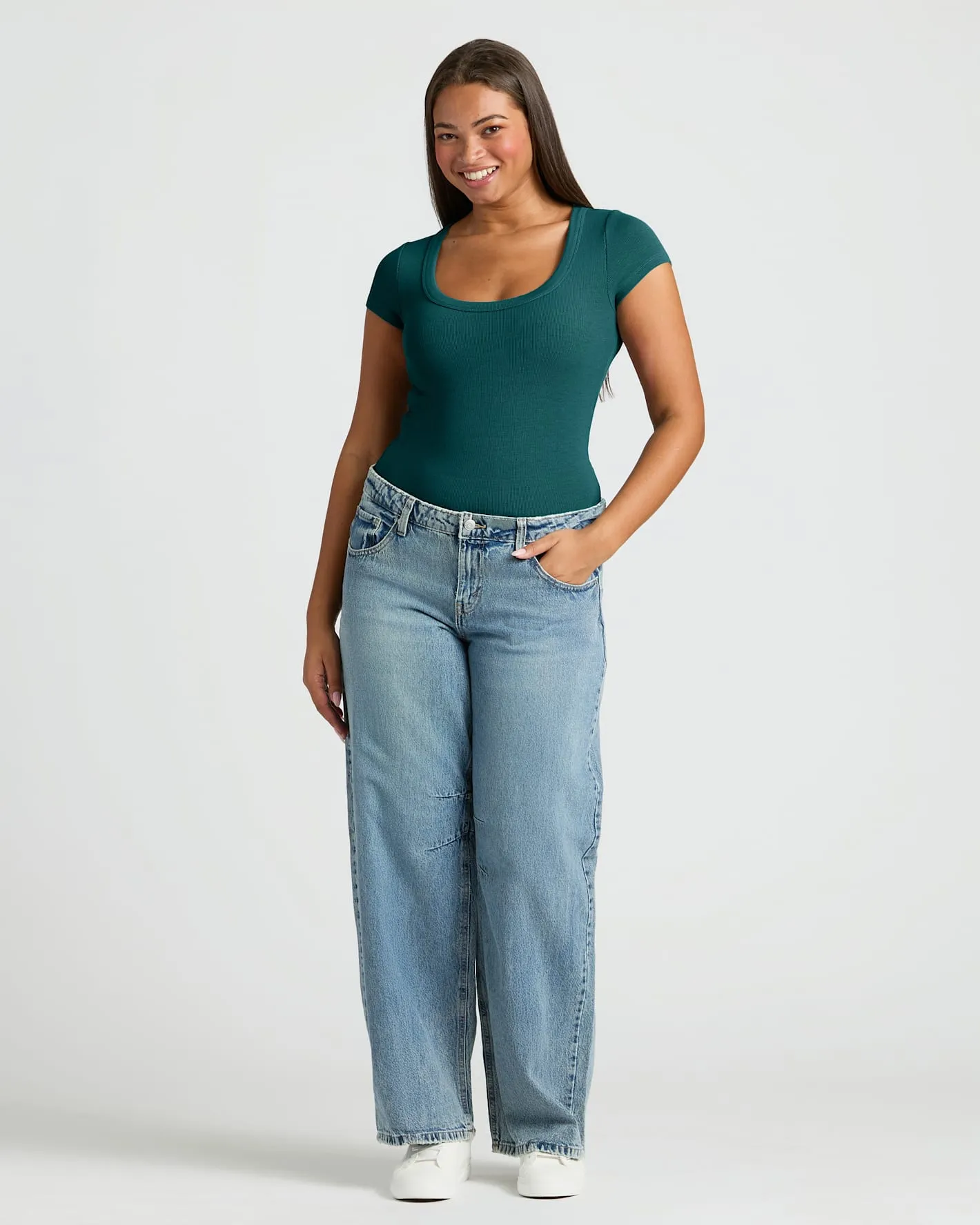 Womens Deep Emerald Ribbed U-Neck Tee 3-Pack sold by True Classic product image thumbnail 2