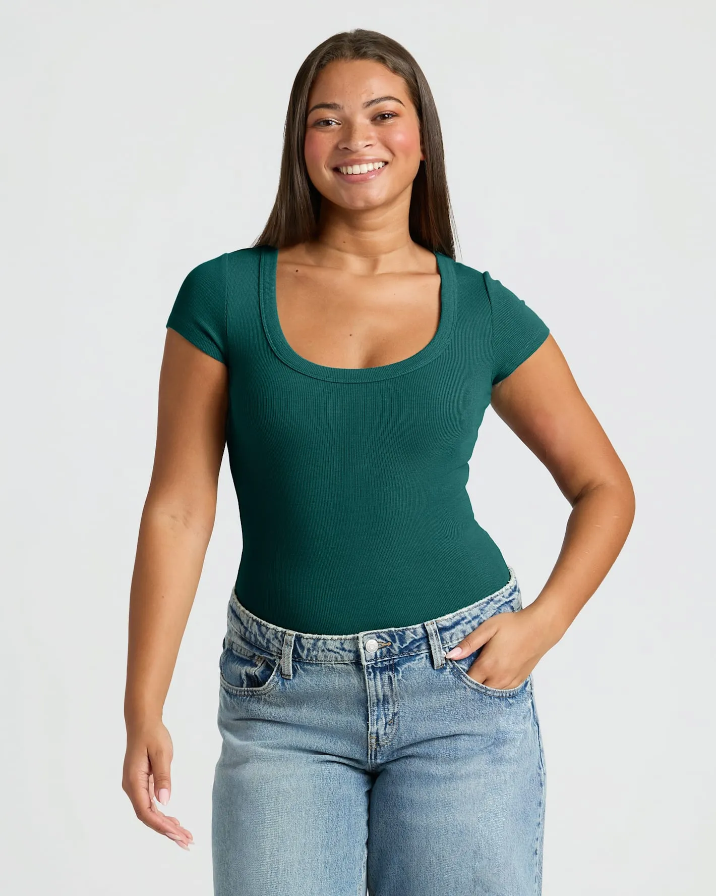 Womens Deep Emerald Ribbed U-Neck Tee 3-Pack sold by True Classic product image thumbnail 3