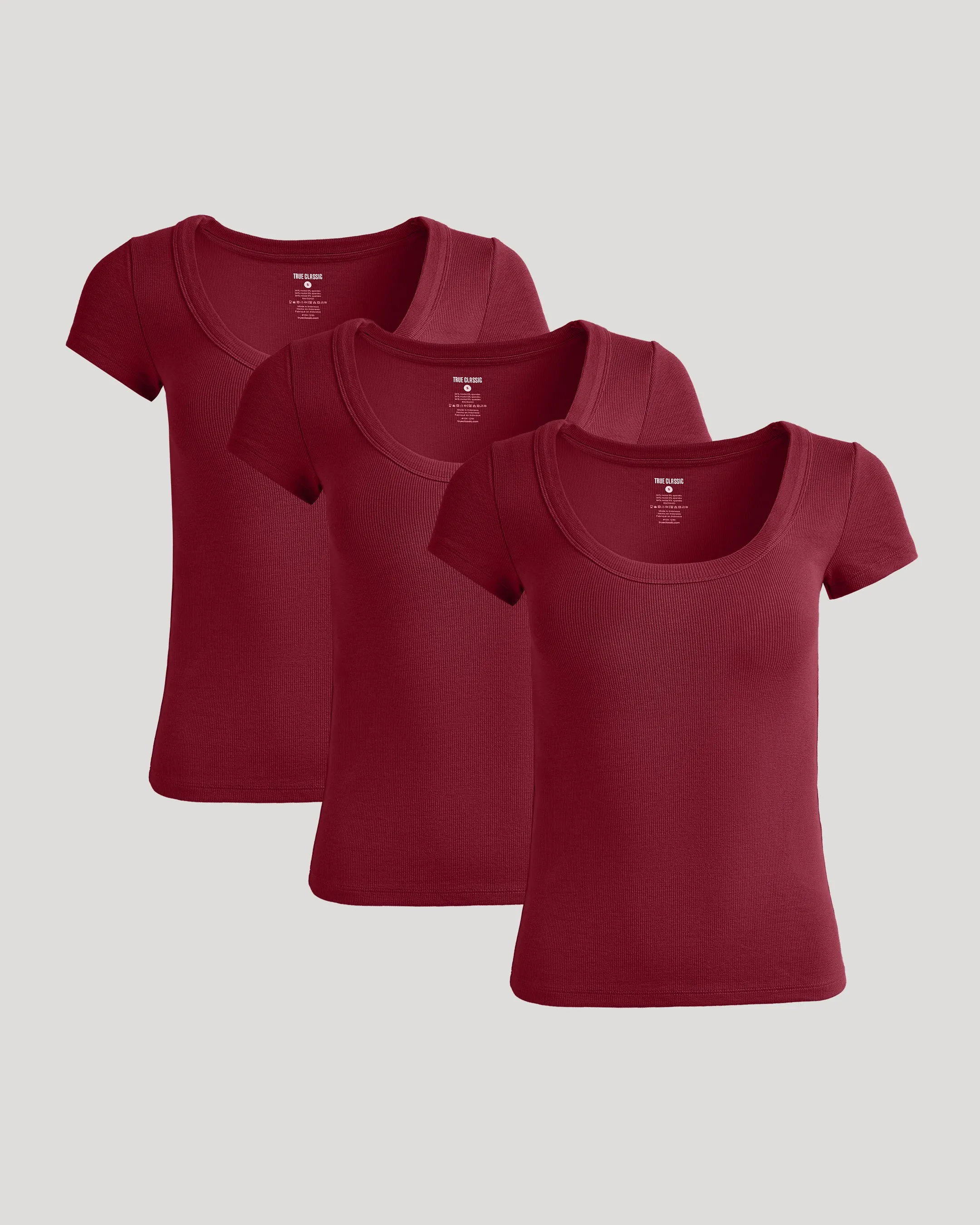 Womens Dark Maroon Ribbed U-Neck Tee 3-Pack sold by True Classic