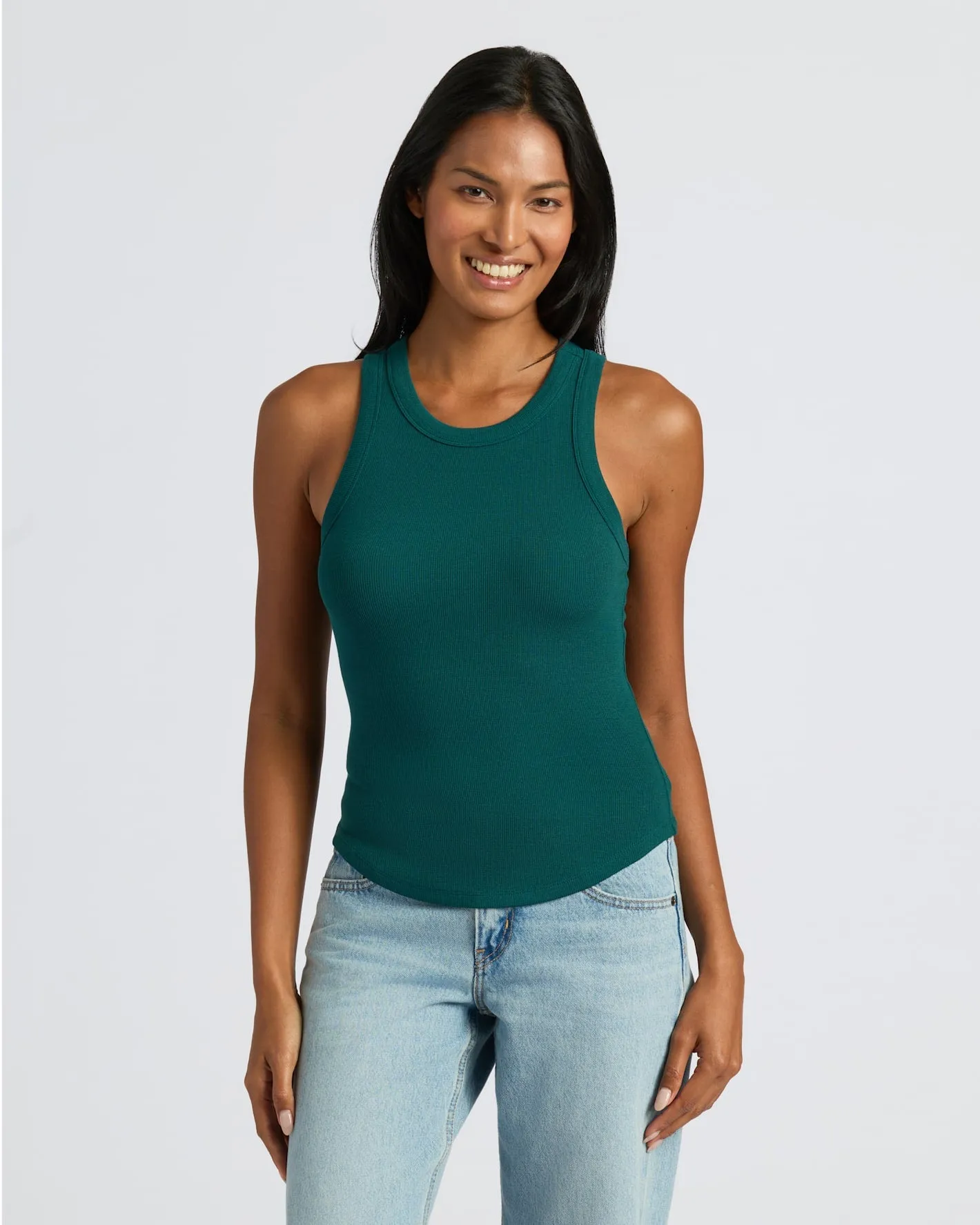 Womens Deep Emerald Ribbed High Neck Tank sold by True Classic