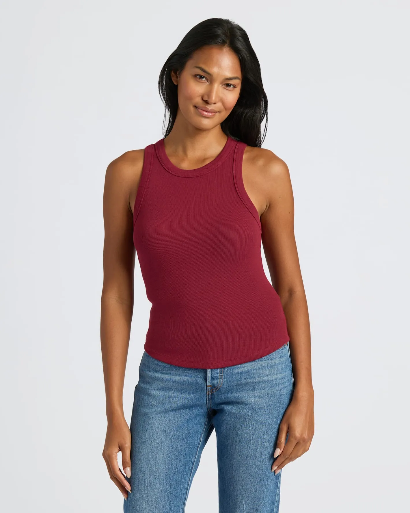 Womens Dark Maroon Ribbed High Neck Tank sold by True Classic