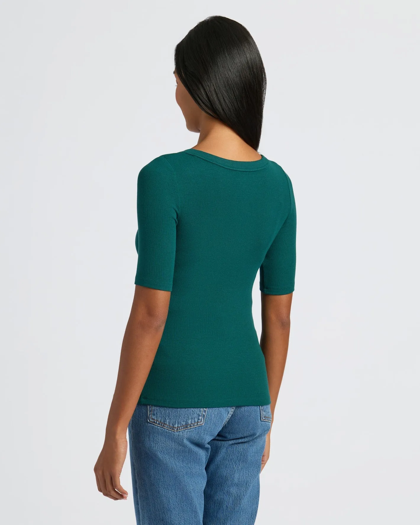 Womens Deep Emerald Ribbed 3/4 Sleeve Scoop Neck Tee sold by True Classic product image thumbnail 3