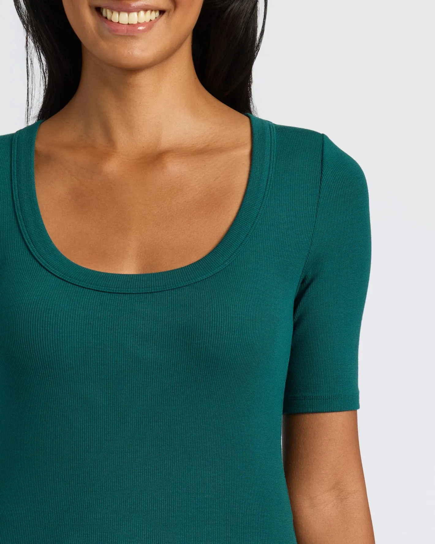 Womens Deep Emerald Ribbed 3/4 Sleeve Scoop Neck Tee sold by True Classic product image thumbnail 4