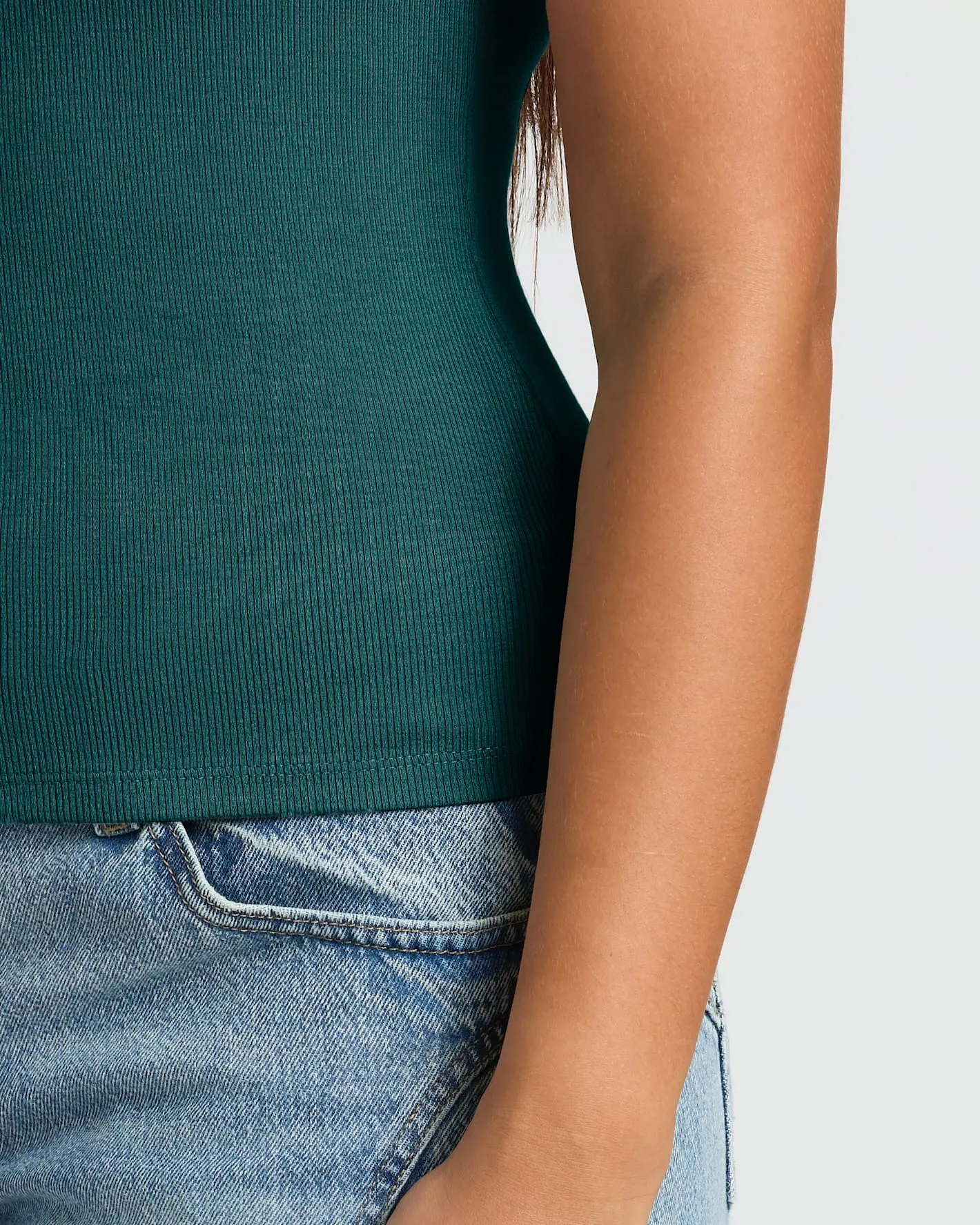Womens Deep Emerald Ribbed U-Neck Tee sold by True Classic product image thumbnail 4