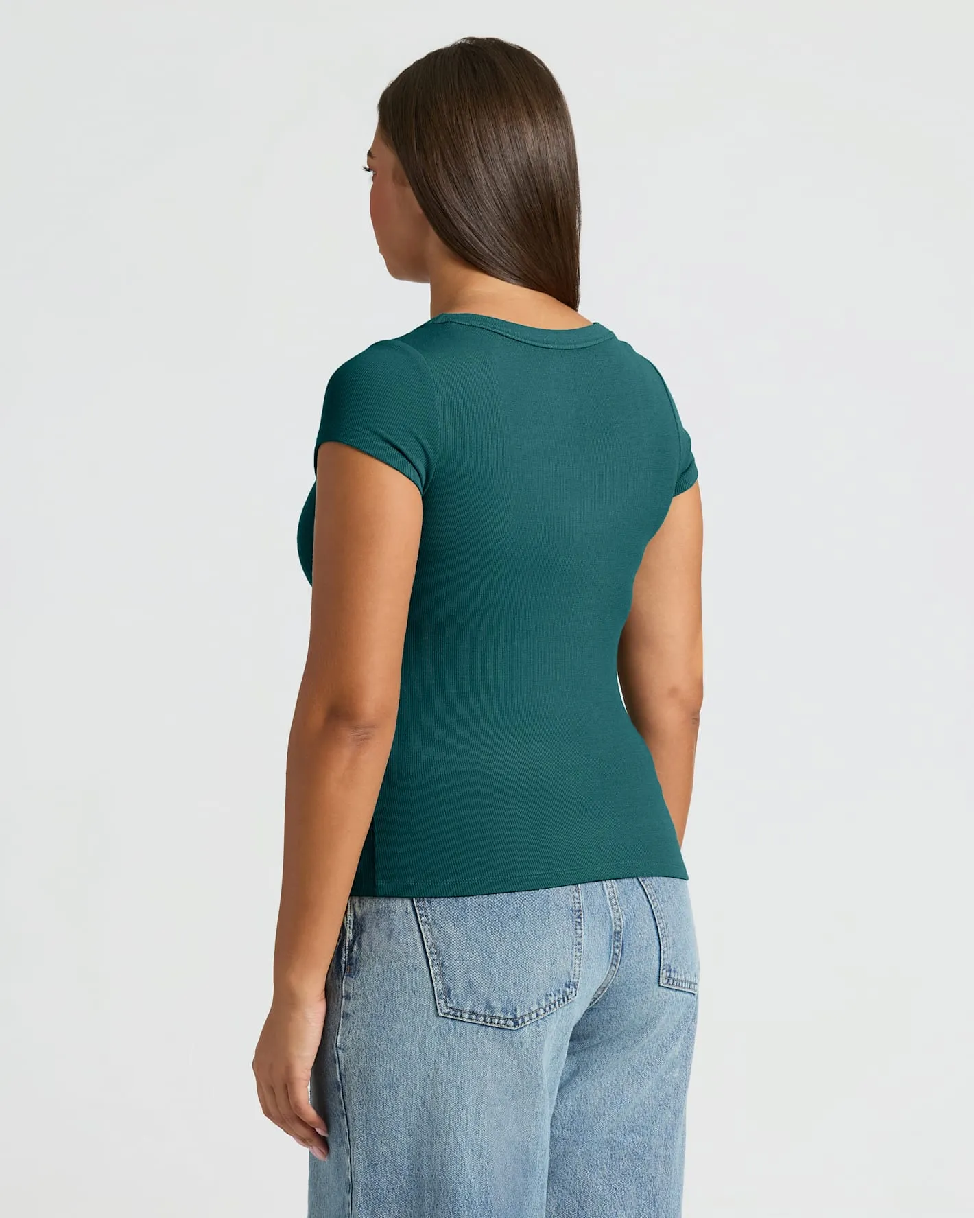 Womens Deep Emerald Ribbed U-Neck Tee sold by True Classic product image thumbnail 3