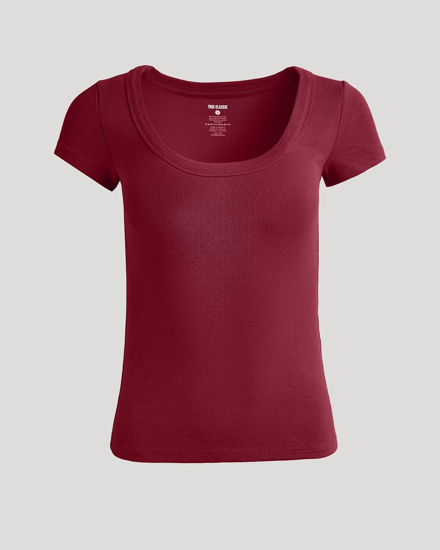 Womens Dark Maroon Ribbed U-Neck Tee sold by True Classic product image thumbnail 4