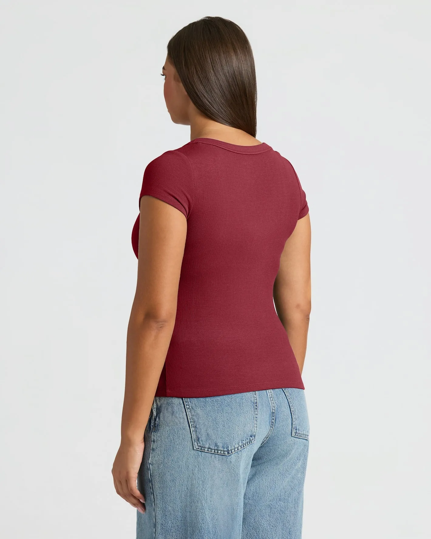 Womens Dark Maroon Ribbed U-Neck Tee sold by True Classic product image thumbnail 3
