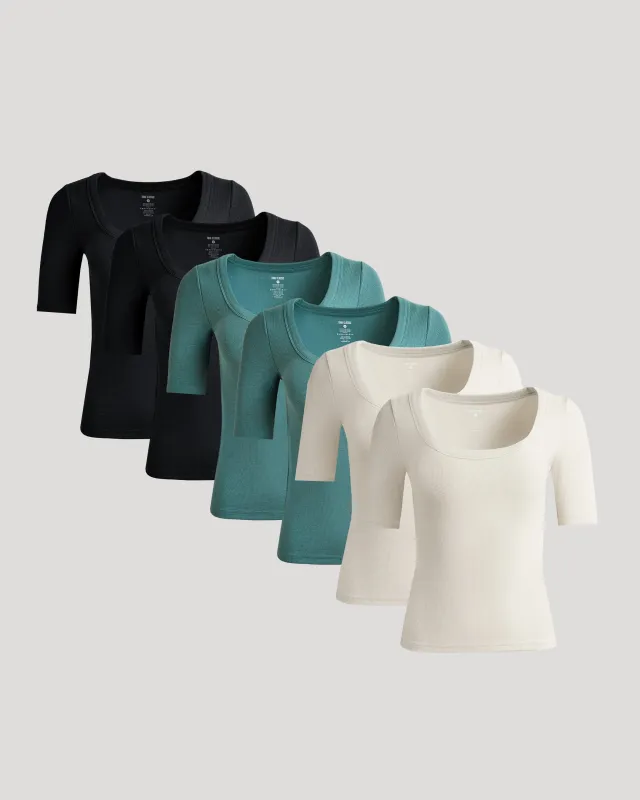 Womens Ribbed 3/4 Sleeve Scoop Neck Tee 6-Pack sold by True Classic