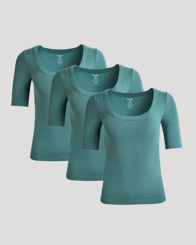 Womens Stormcloud Ribbed 3/4 Sleeve Scoop Neck Tee 3-Pack sold by True Classic