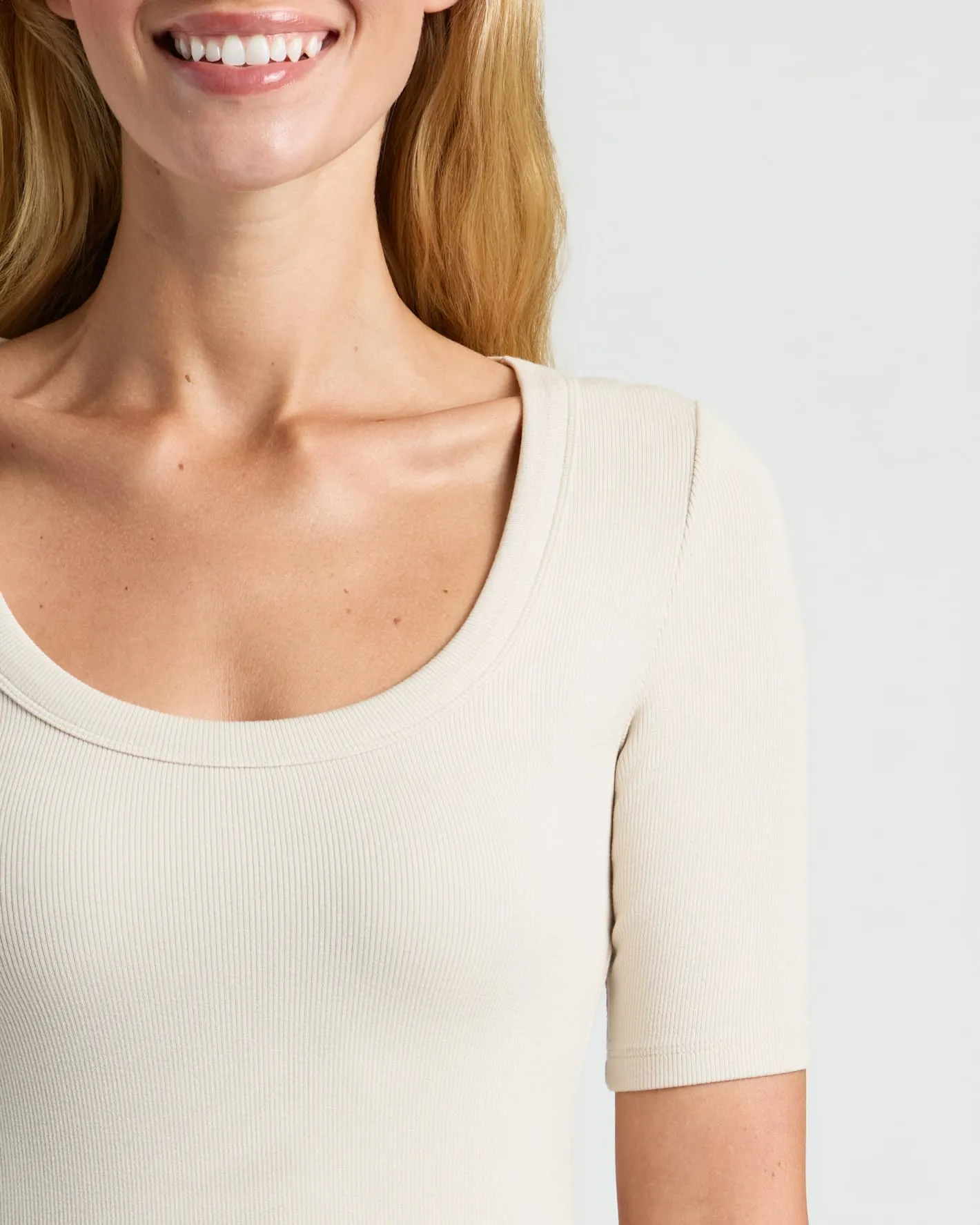 Womens Oatmeal Ribbed 3/4 Sleeve Scoop Neck Tee 3-Pack sold by True Classic product image thumbnail 5