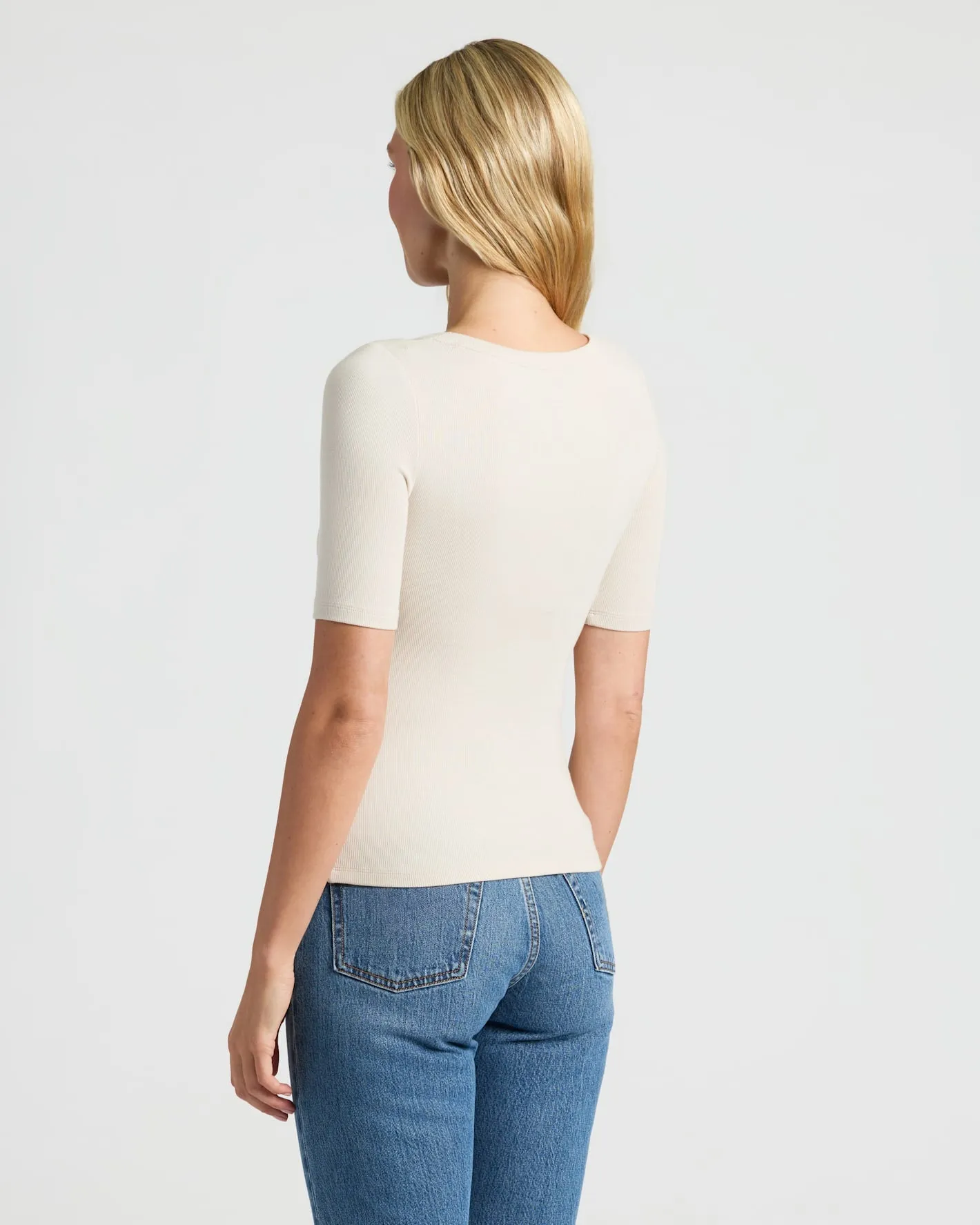 Womens Oatmeal Ribbed 3/4 Sleeve Scoop Neck Tee 3-Pack sold by True Classic product image thumbnail 4