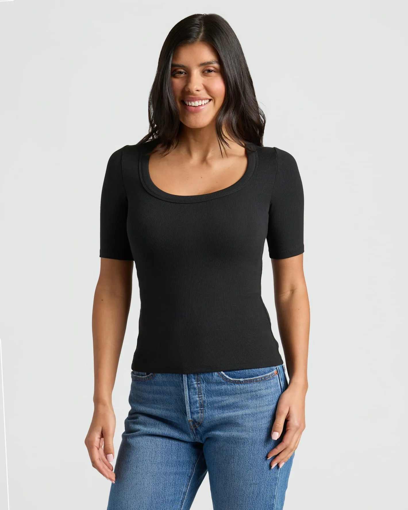 Womens Black Ribbed 3/4 Sleeve Scoop Neck Tee 3-Pack sold by True Classic product image thumbnail 3