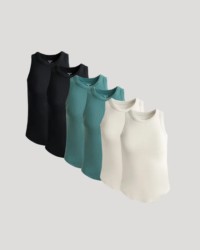 Womens Ribbed High Neck Tank 6-Pack sold by True Classic