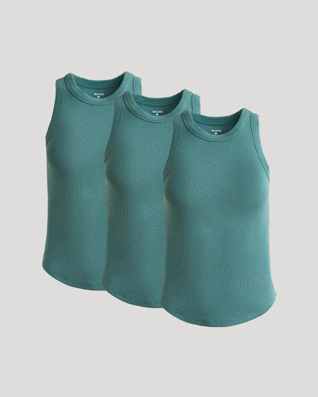Womens Stormcloud Ribbed High Neck Tank 3-Pack sold by True Classic