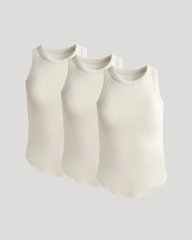 Womens Oatmeal Ribbed High Neck Tank 3-Pack sold by True Classic