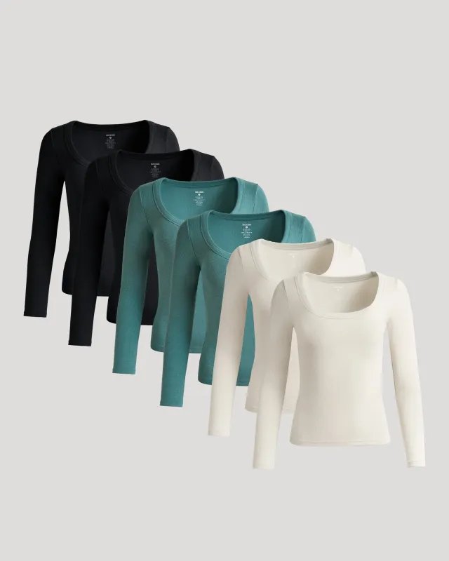 Womens Ribbed Long Sleeve Scoop Neck Tee 6-Pack sold by True Classic