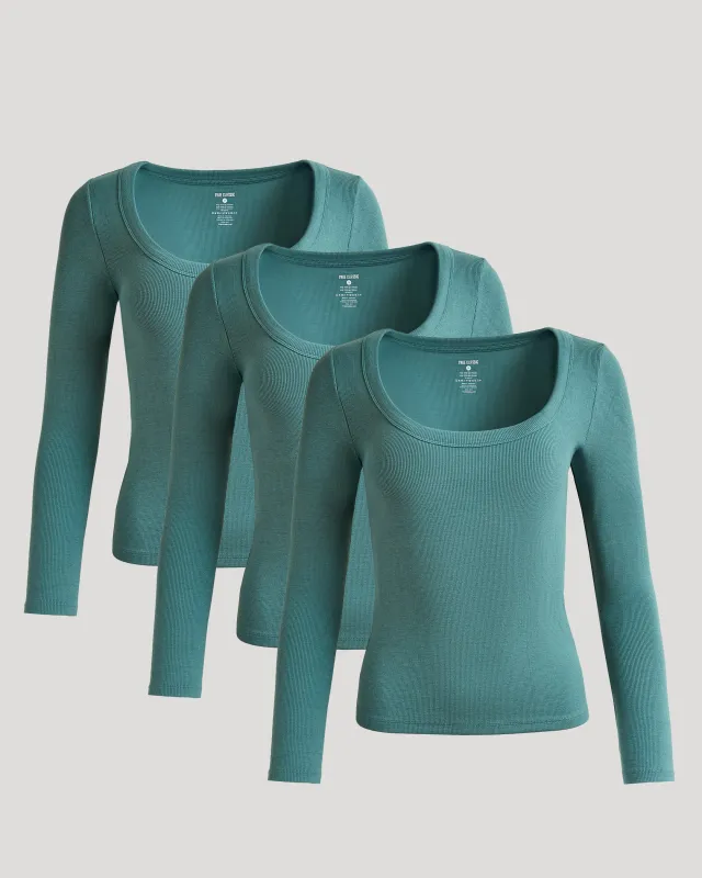 Womens Stormcloud Ribbed Long Sleeve Scoop Neck Tee 3-Pack sold by True Classic