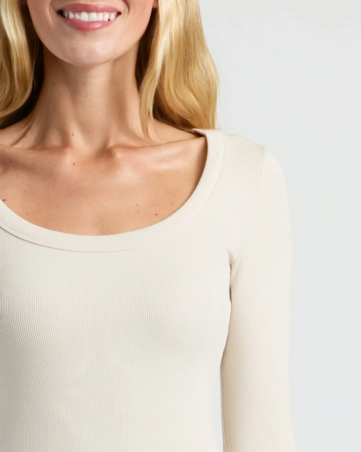 Womens Oatmeal Ribbed Long Sleeve Scoop Neck Tee 3-Pack sold by True Classic product image thumbnail 5