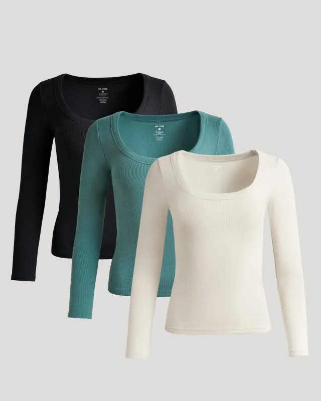 Womens Ribbed Long Sleeve Scoop Neck Tee 3-Pack sold by True Classic