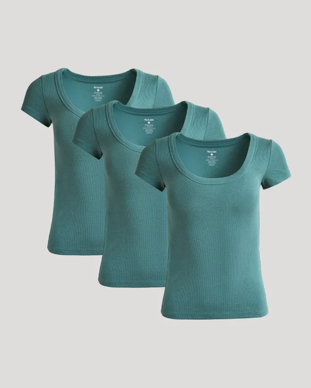 Womens Stormcloud Ribbed U-Neck Tee 3-Pack sold by True Classic