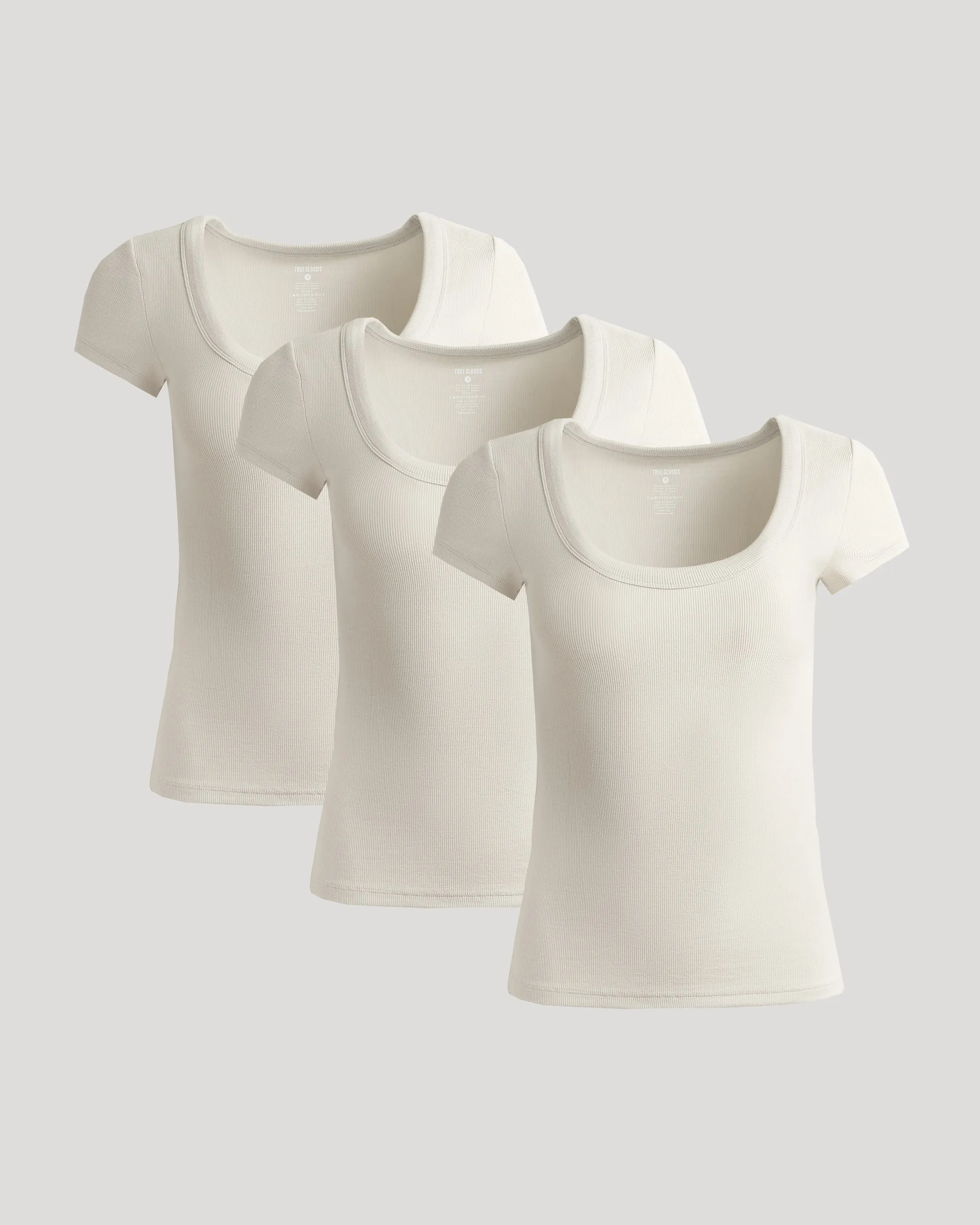 Womens Oatmeal Ribbed U-Neck Tee 3-Pack sold by True Classic