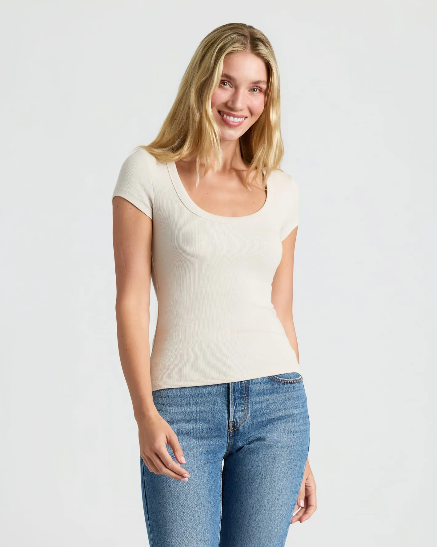 Womens Oatmeal Ribbed U-Neck Tee 3-Pack sold by True Classic product image thumbnail 3