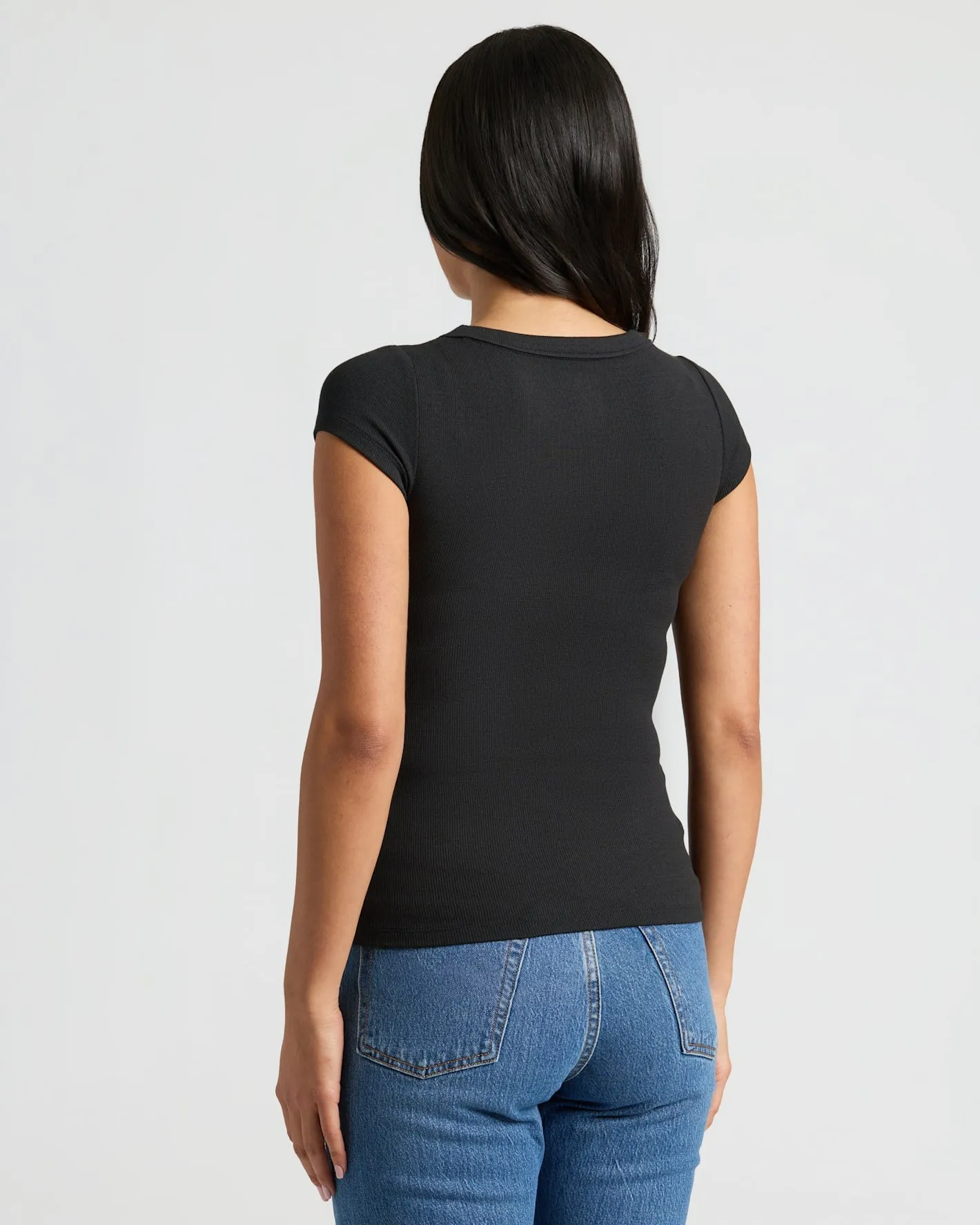 Womens Black Ribbed U-Neck Tee 3-Pack sold by True Classic product image thumbnail 4