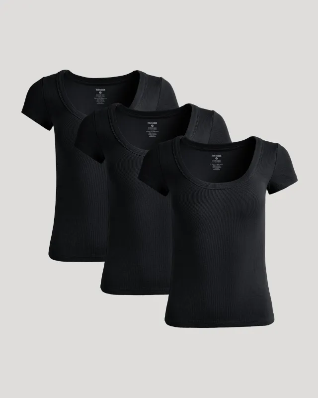 Womens Black Ribbed U-Neck Tee 3-Pack sold by True Classic