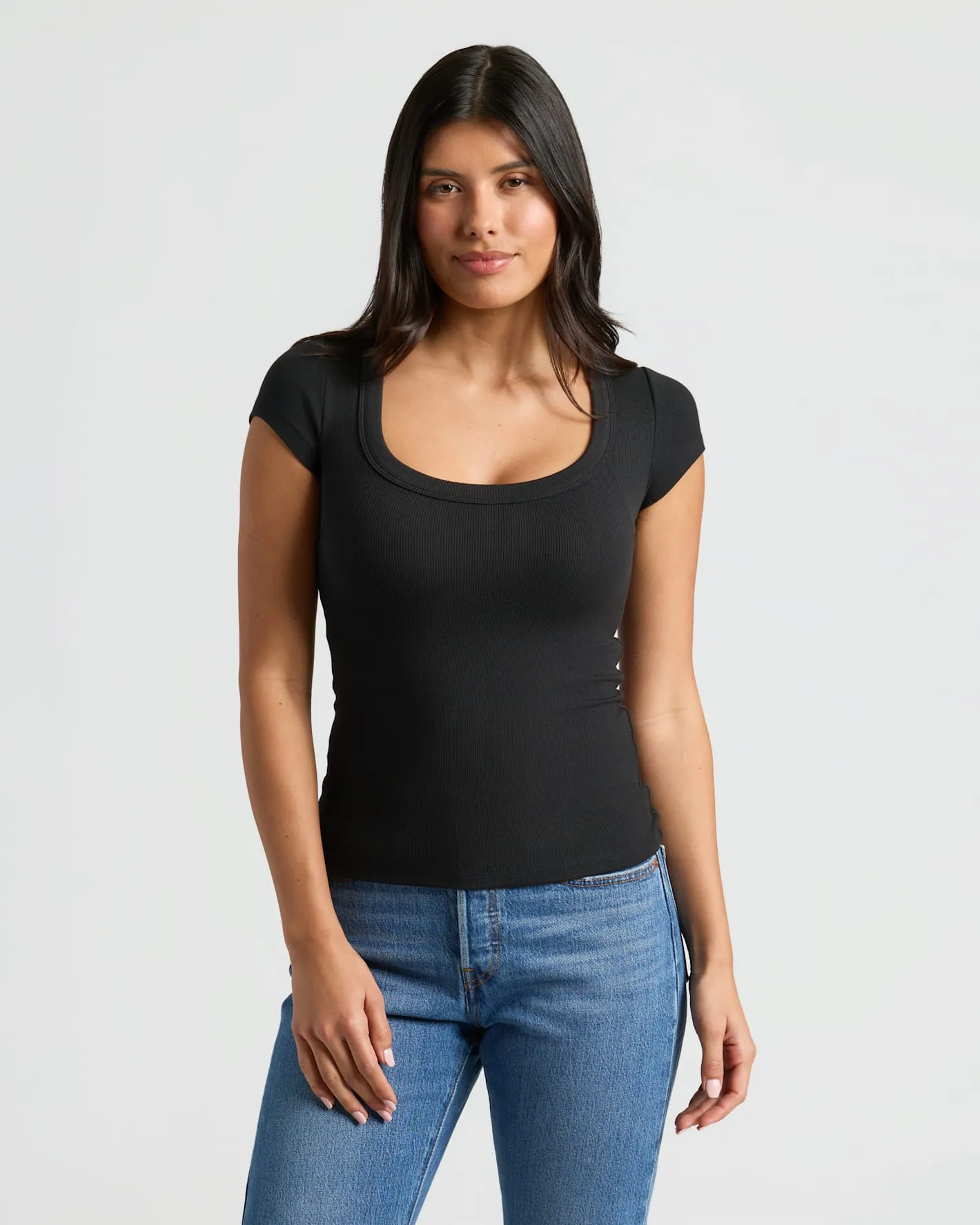 Womens Black Ribbed U-Neck Tee 3-Pack sold by True Classic product image thumbnail 3