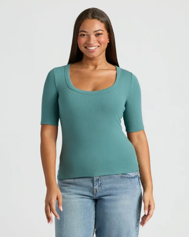 Womens Stormcloud  Ribbed 3/4 Sleeve Scoop Neck Tee sold by True Classic