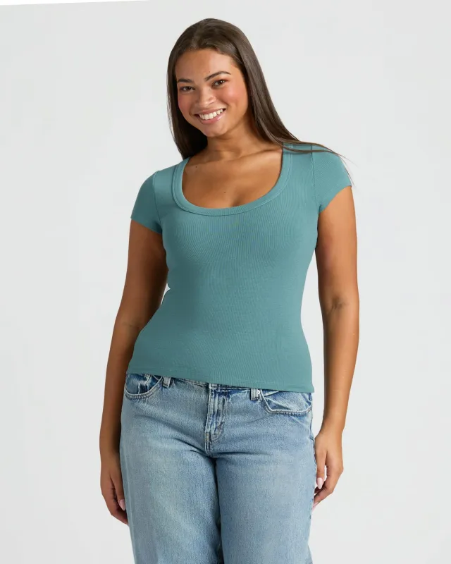 Womens Stormcloud Ribbed U-Neck Tee sold by True Classic