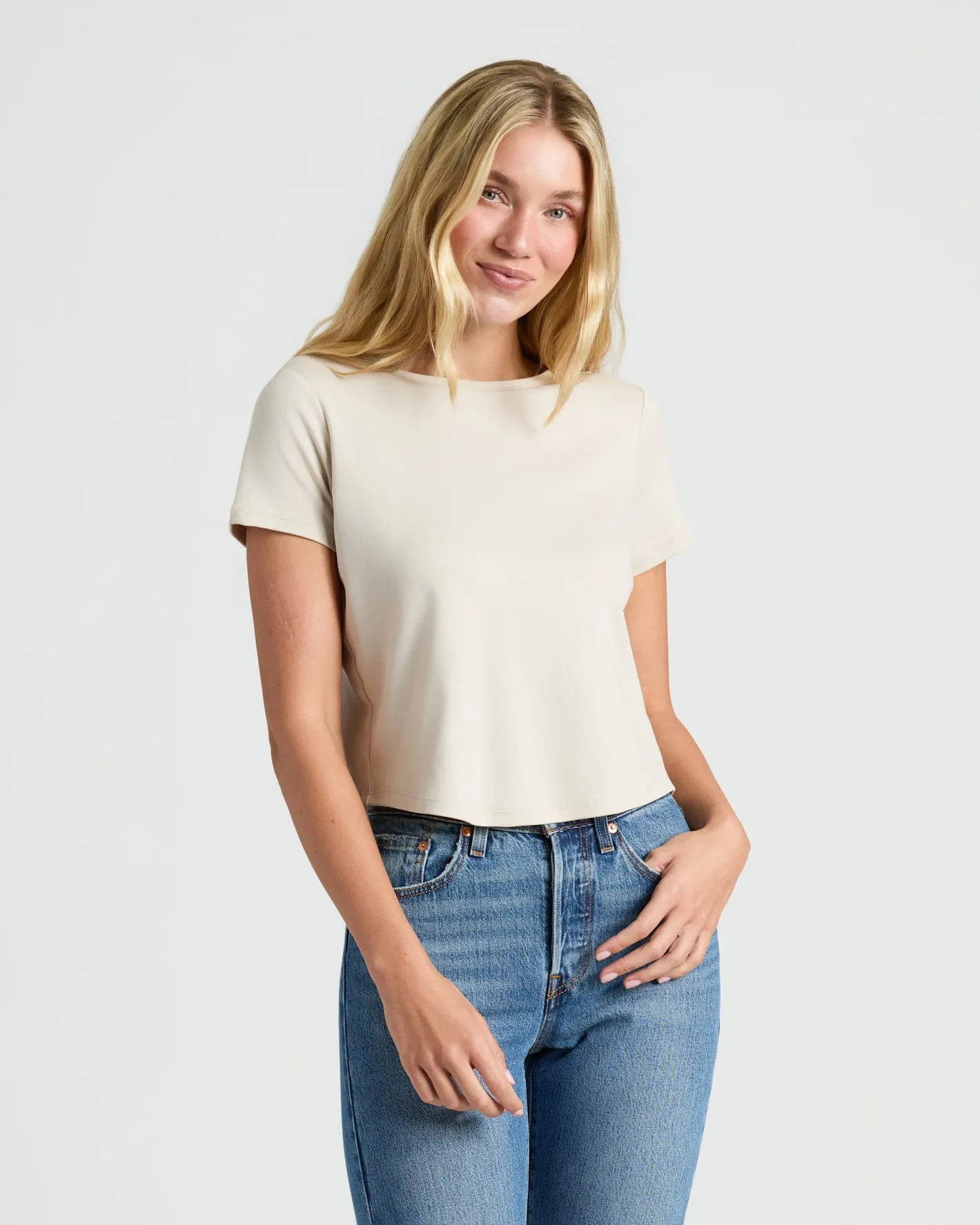 Womens Black & Oatmeal Cropped Boxy Crew Neck Tee 4-Pack sold by True Classic product image thumbnail 3