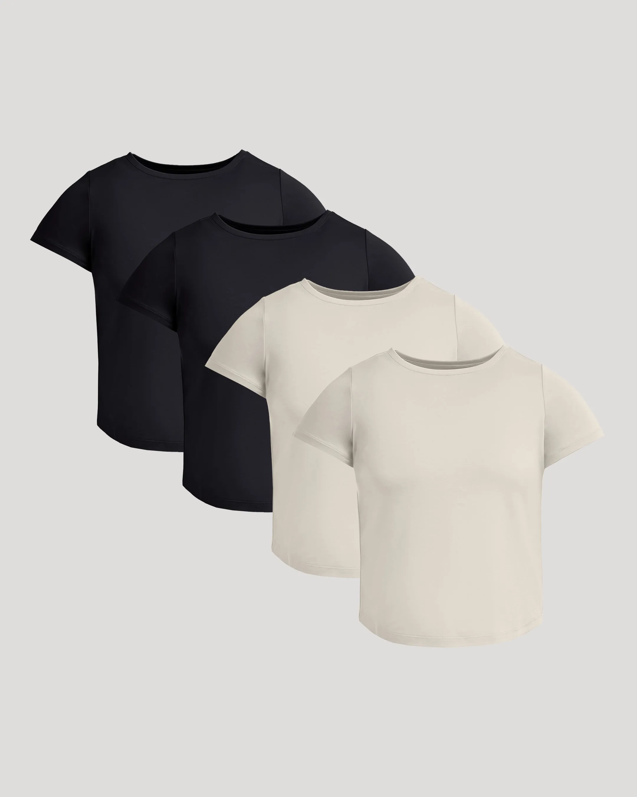 Womens Black & Oatmeal Cropped Boxy Crew Neck Tee 4-Pack sold by True Classic