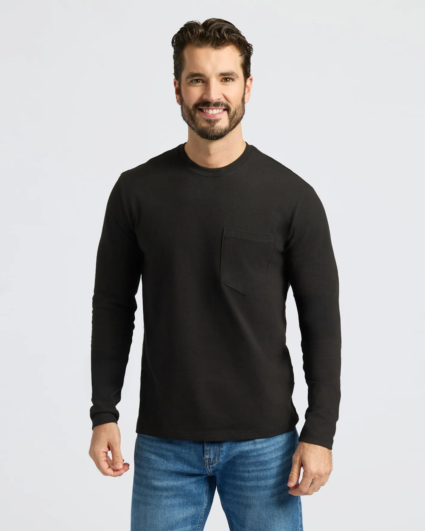 Black Heavyweight Long Sleeve Pocket Crew sold by True Classic