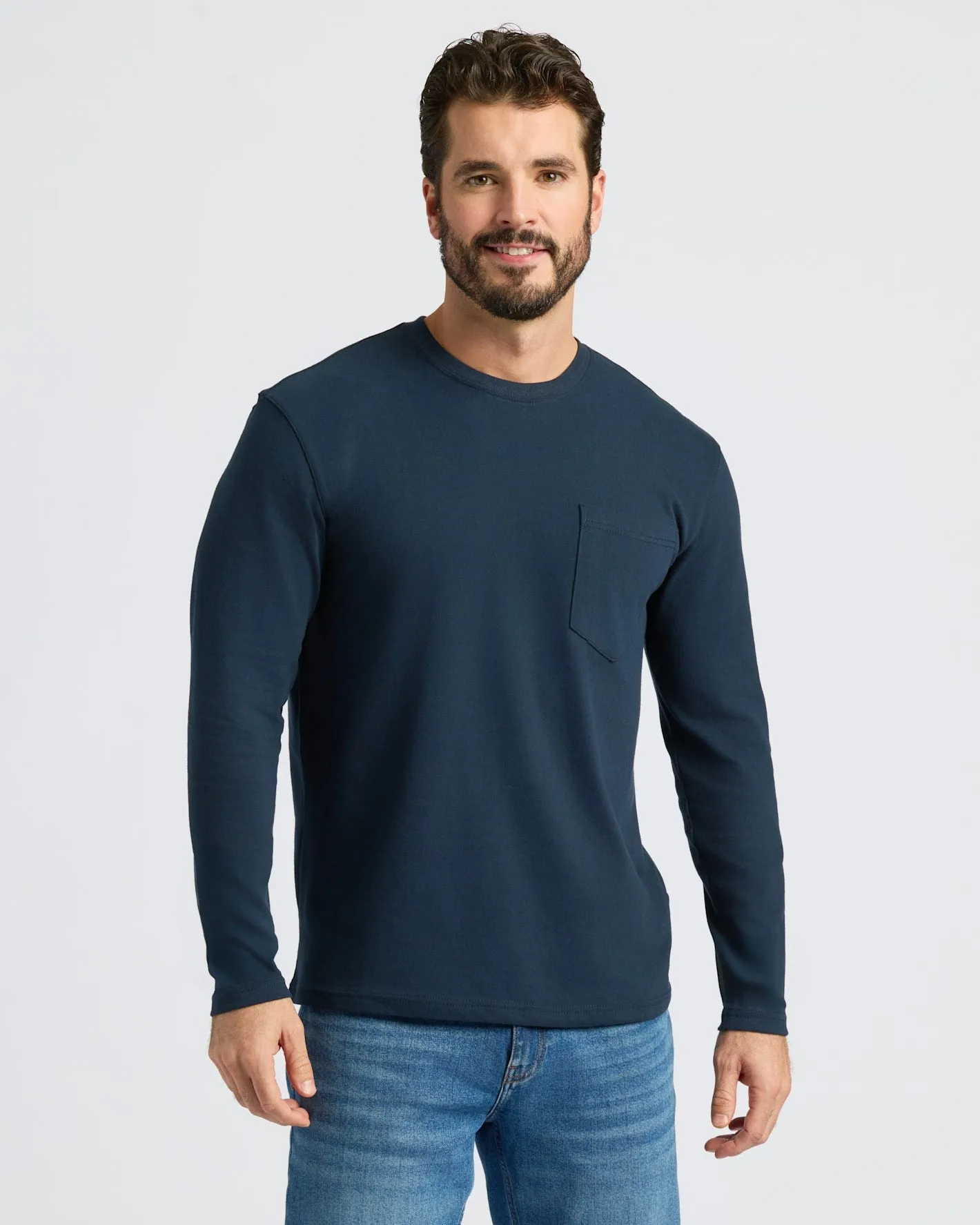 Navy Heavyweight Long Sleeve Pocket Crew sold by True Classic