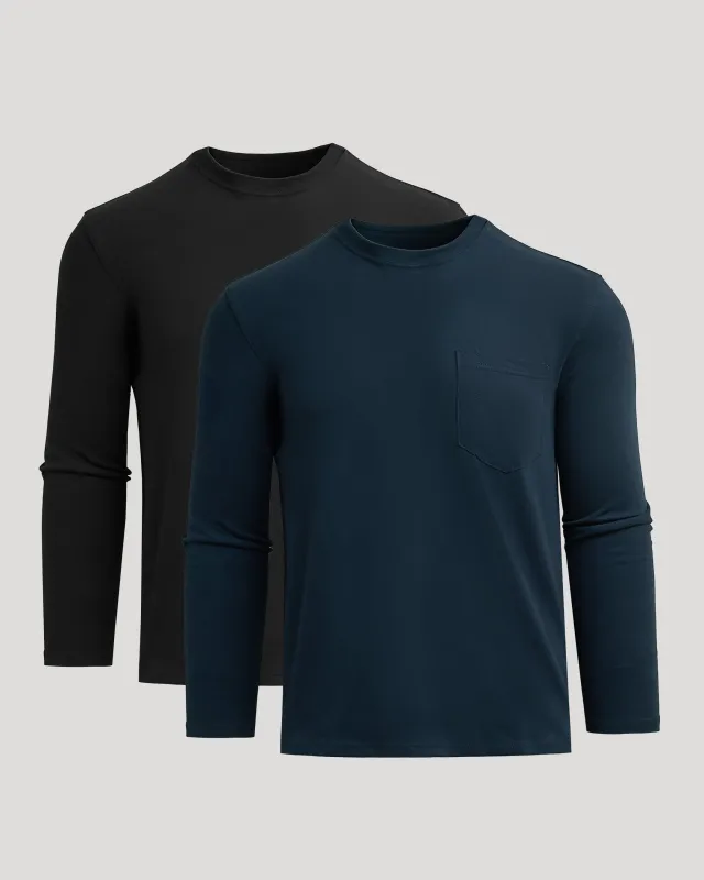 Black & Navy Heavyweight Long Sleeve Pocket Crew 2-PacK sold by True Classic