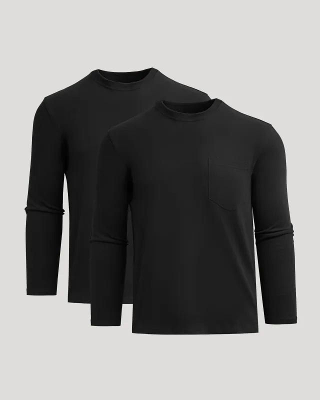Black Heavyweight Long Sleeve Pocket Crew 2-PacK sold by True Classic